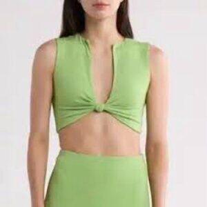 Naked Wardrobe Green Sleeveless Crop Tank Top